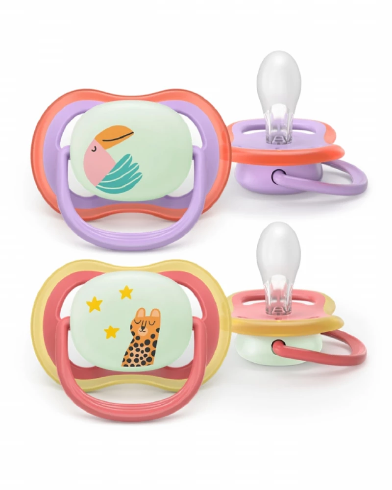 Philips Avent Πιπίλα Σιλικόνης Ultra Air Night, 18μηνών+, Leopard/Toucan (2 τεμάχια)