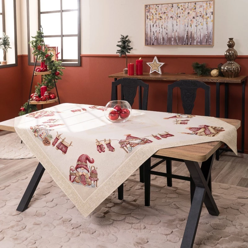 Τραπεζοκαρέ Χριστουγεννιάτικο Velbert Beige-Red Teoran 140 X140