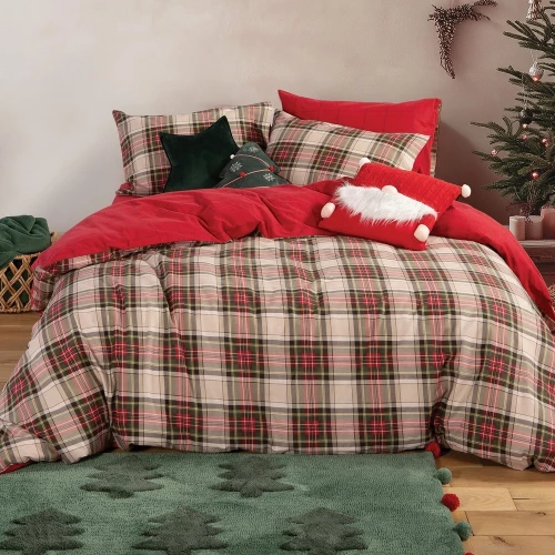 Παπλωματοθήκη Noel (Σετ 2τμχ) Red-Grey Nef-Nef Homeware Μονό 160x230cm 100% Βαμβάκι