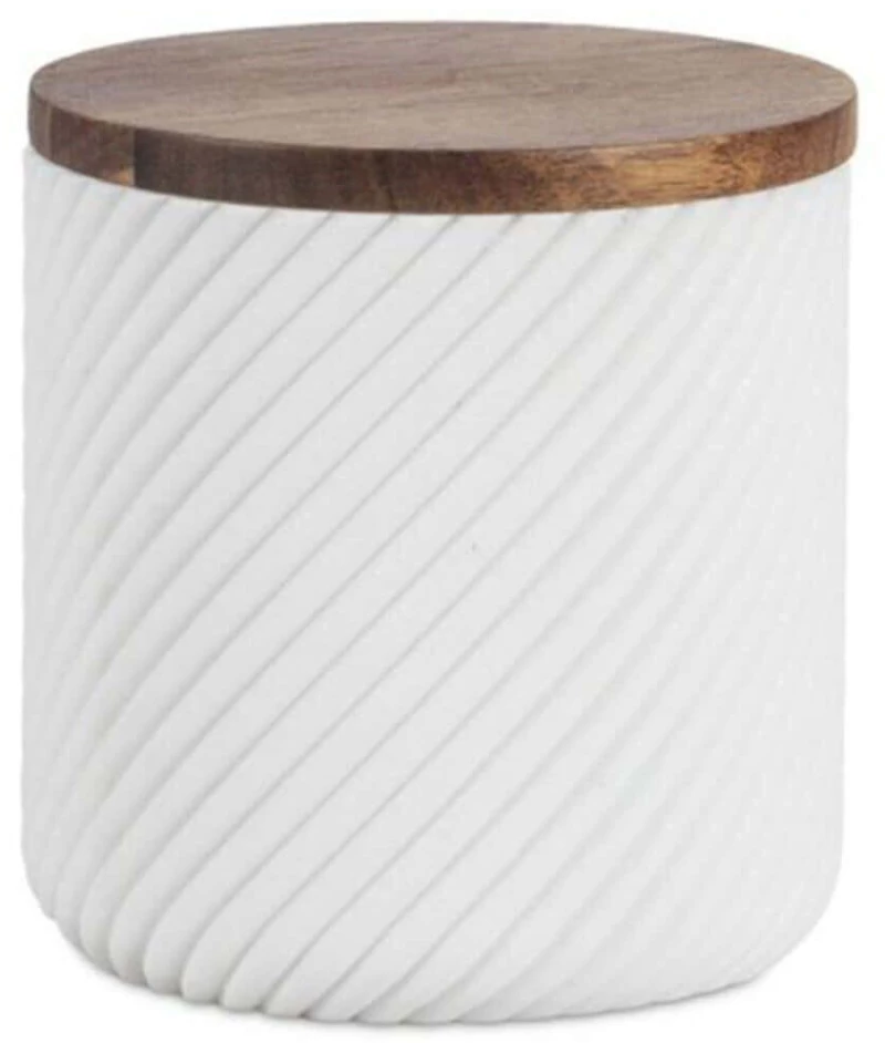 Δοχείο Αποθήκευσης Stripes AH-BA25146 Φ10x10cm White-Natural Andrea House Polyresin,Ξύλο