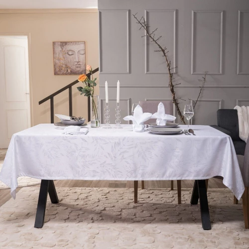 Τραπεζομάντηλο Drancy Με Πετσέτες Φαγητού (Σετ 13τμχ) White Teoran 160X250 Βαμβάκι-Πολυέστερ