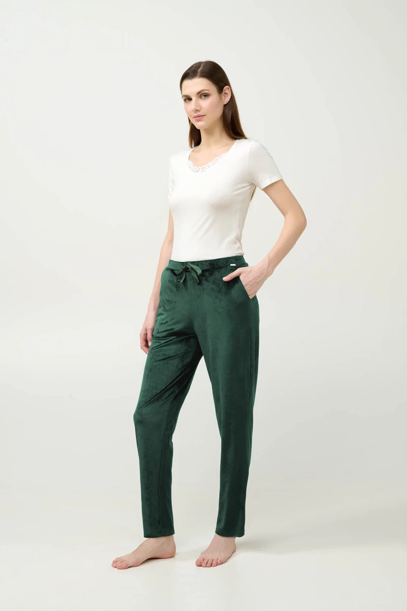 Vamp - Μονόχρωμο Γυναικείο Παντελόνι Velvet - GREEN TEAL