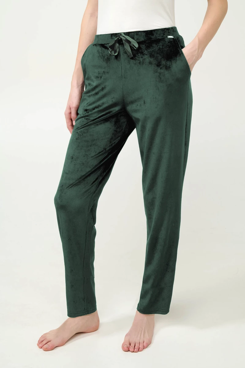Vamp - Μονόχρωμο Γυναικείο Παντελόνι Velvet - GREEN TEAL