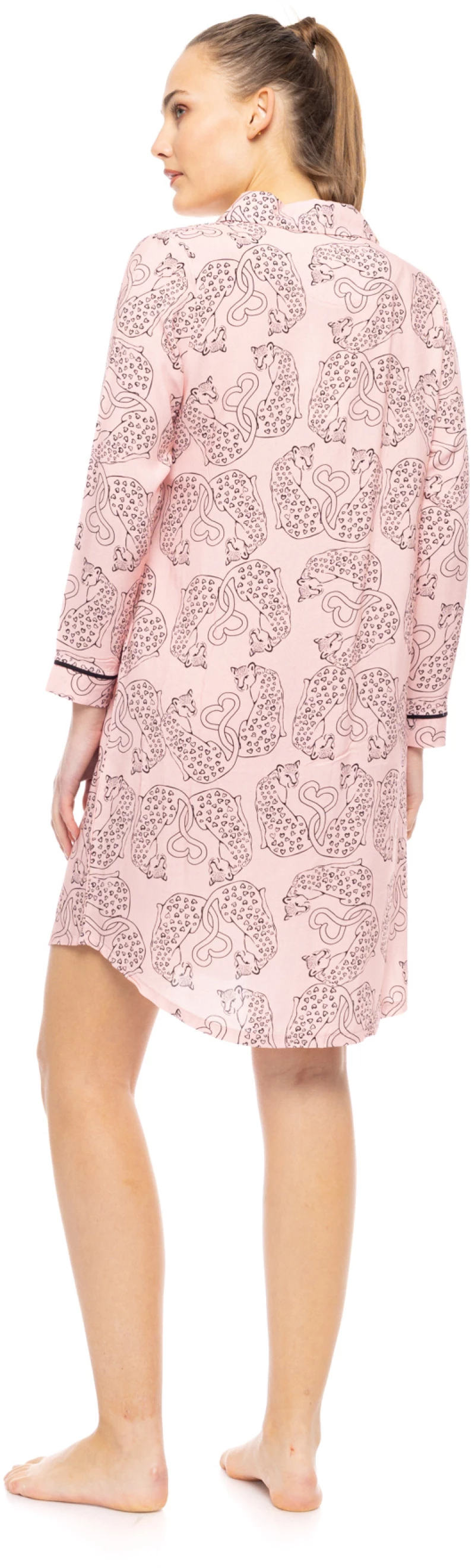 Γυναικείο Νυχτικό Pink Label - Σεμιζιέ - Ροζ Leopard - Regular Fit - Cotton