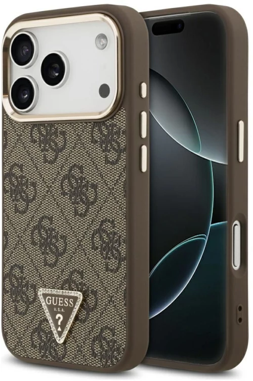 Guess Case For Iphone 17 Pro Compatible With Magsafe Guhmp17Lp4Gtdgmw (4G Pu W/ Triangle Logo) Gold Brown