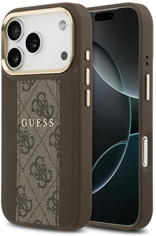 Guess Case For Iphone 17 Pro Compatible With Magsafe Guhmp17Lpg4Semcw (Pu W/ 4G Stripe) Brown