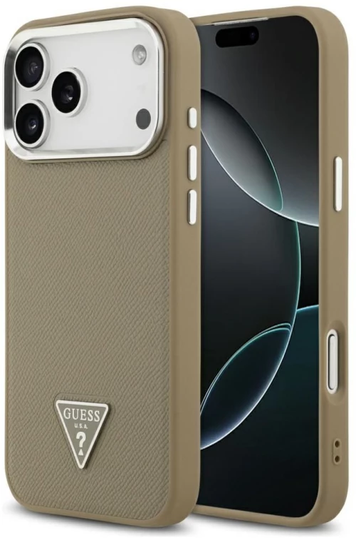 Guess Case For Iphone 17 Pro Compatible With Magsafe Guhmp17Lpgtspsw (Grained Pu Triangle Logo) Brown