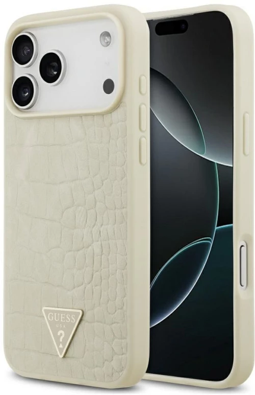 Guess Case For Iphone 17 Pro Max Compatible With Magsafe Guhmp17Xpcrthcd (Pu Croco Triangle Logo) Gold