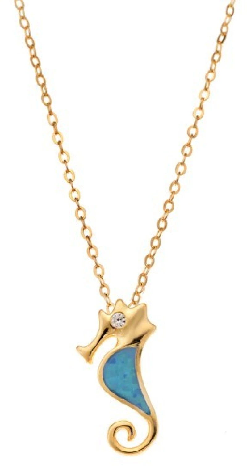Κολιέ SENZA Gold Plated Ασήμι 925 Ιππόκαμπος με Όπαλ SSR4401GD