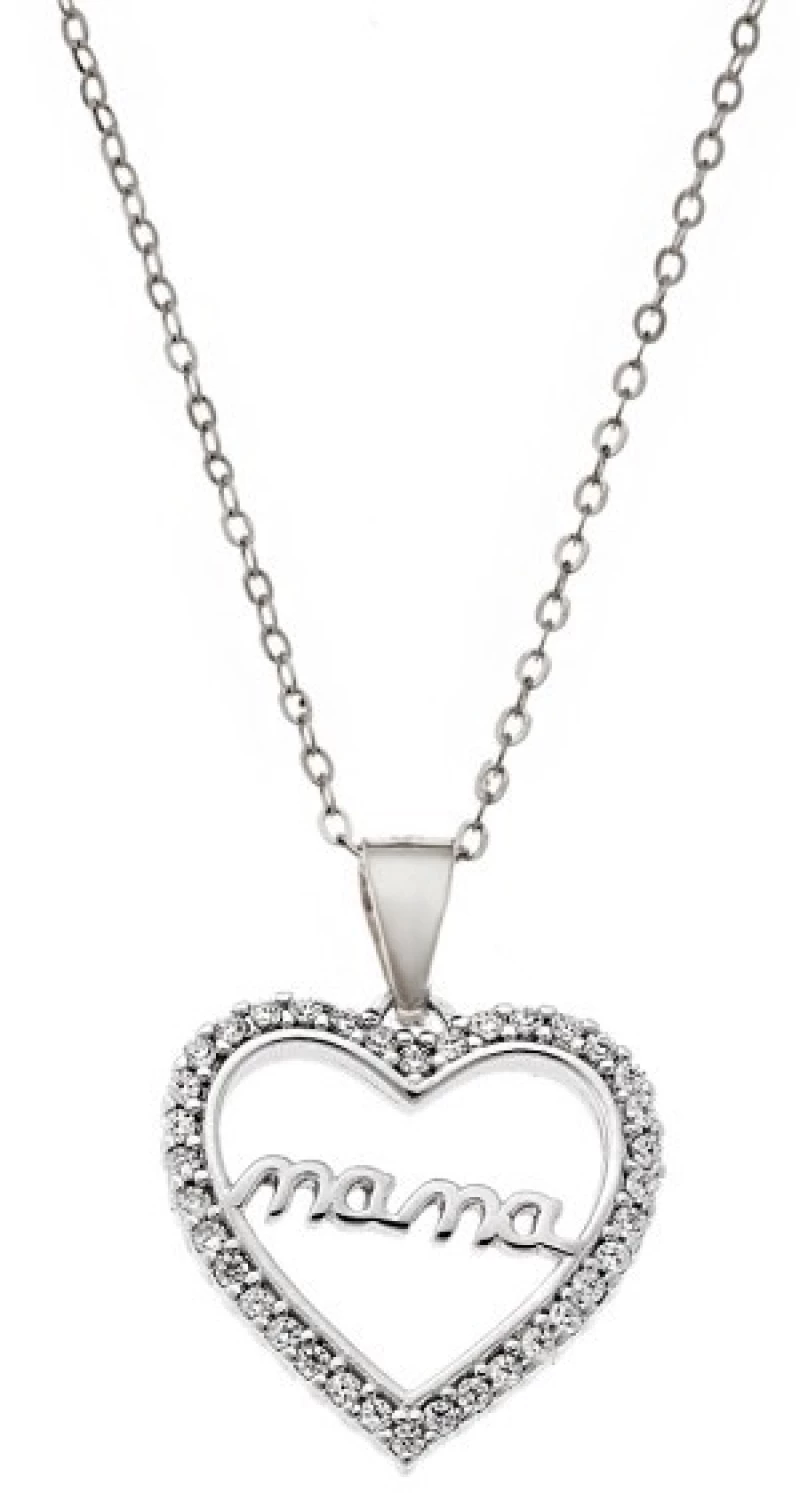 Κολιέ SENZA Rhodium Plated Ασήμι 925 Καρδιά Mama SSR4447SR