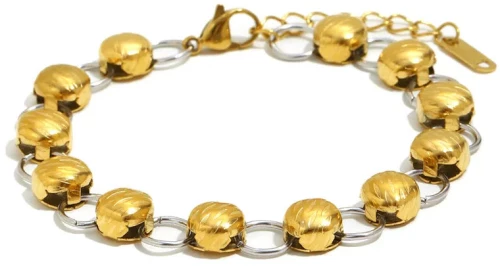 Ατσάλινο Βραχιόλι Δίχρωμο – Χρυσές Χάντρες & Ασημί Κρίκοι (B1760)