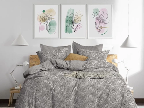 Σετ Σεντόνια Γκρι Λαχούρι 100% Βαμβακερά Γαρύφαλλο - 240x260, Χωρίς Λάστιχο