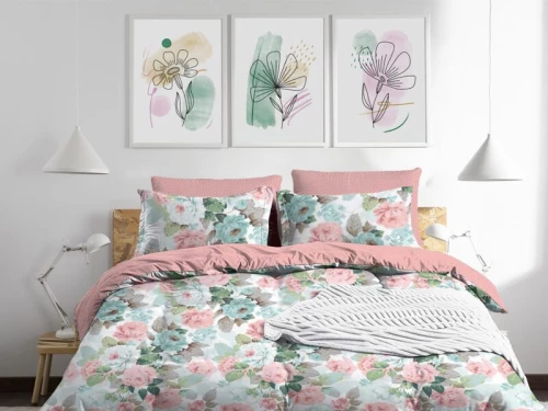 Σετ Σεντόνια Πολύχρωμα Τριανταφυλλάκια 100% Βαμβακερά Γαρύφαλλο - 220x260, Χωρίς Λάστιχο