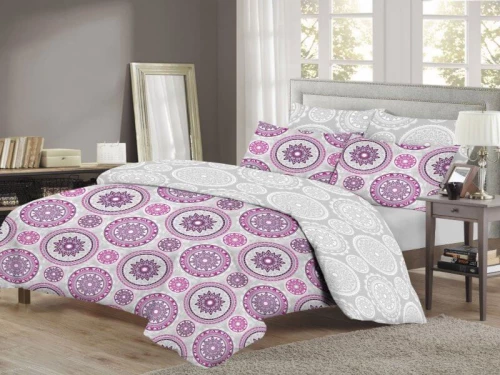 Σετ Σεντόνια Βαμβακερά Δίχρωμα Γκρι-Φούξια Έθνικ Γαρύφαλλο - 240x260