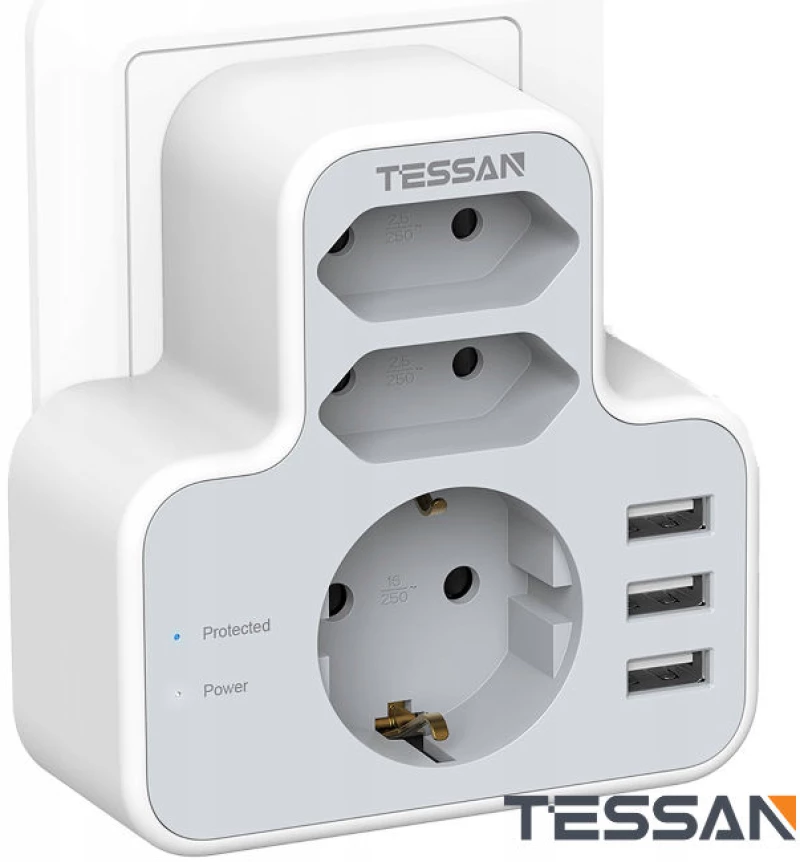 Tessan TS-327 Πολύμπριζο τοιχου με Schuko Euro και USB θύρες