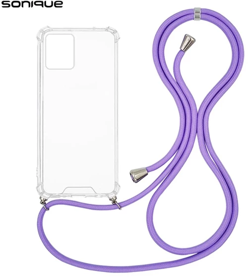Θήκη Σιλικόνης με Κορδόνι Sonique Armor Clear Motorola Moto G14 4G Λιλά