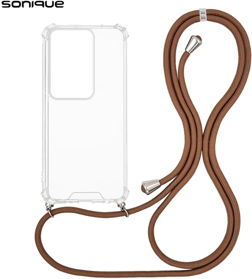 Θήκη Σιλικόνης με Κορδόνι Sonique Armor Clear Oppo Reno11 F 5G Καφέ