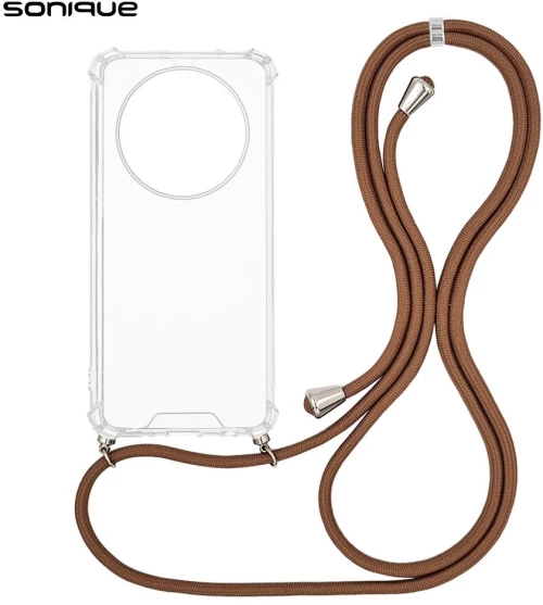 Θήκη Σιλικόνης με Κορδόνι Sonique Armor Clear Oppo Reno12 F 5G / Oppo Reno12 FS 5G Καφέ