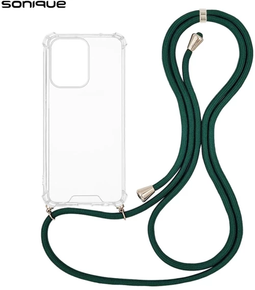 Θήκη Σιλικόνης με Κορδόνι Sonique Armor Clear Oppo Reno13 F 5G / Oppo Reno13 FS 5G Πράσινο Σκούρο