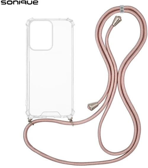 Θήκη Σιλικόνης με Κορδόνι Sonique Armor Clear Oppo Reno13 Pro 5G Ροζ Χρυσό Σατινέ