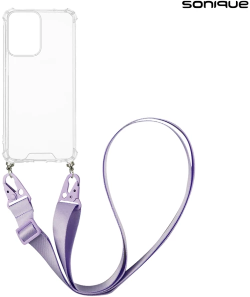Θήκη Σιλικόνης με Strap Sonique Armor Clear Motorola Moto G04 4G / Moto G04s 4G / Moto G24 4G / Moto E14 4G Λιλά
