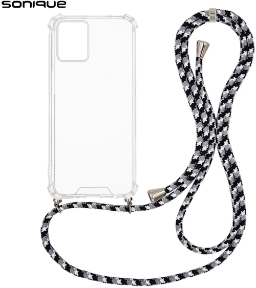 Θήκη Σιλικόνης με Κορδόνι Sonique Armor Clear Motorola Moto E13 4G Rainbow Μαύρο