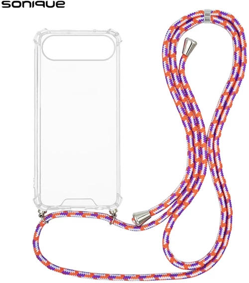 Θήκη Σιλικόνης με Κορδόνι Sonique Armor Clear Apple iPhone 17 Air Rainbow Κοραλλί