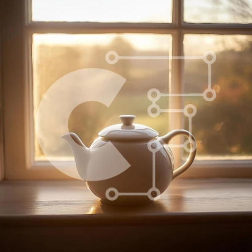 Intra Συλλεκτικό Ξύλινο Παζλ Plywood  4mm - Λευκή τσαγιέρα σε ένα ηλιόλουστο περβάζι Σε Ξύλινο Κουτί - Διαστάσεις Puzzle: 10x10 cm – 25 κομμάτια