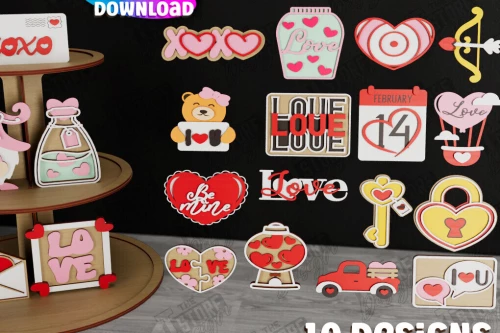 Intra απο ξύλο plywood 3mm-4mm πάχος – Πακέτο Δίσκου με επίπεδα για την Ημέρα του Αγίου Βαλεντίνου | CNC Δίασταση  20x20 cm INTRAFABR-112501775