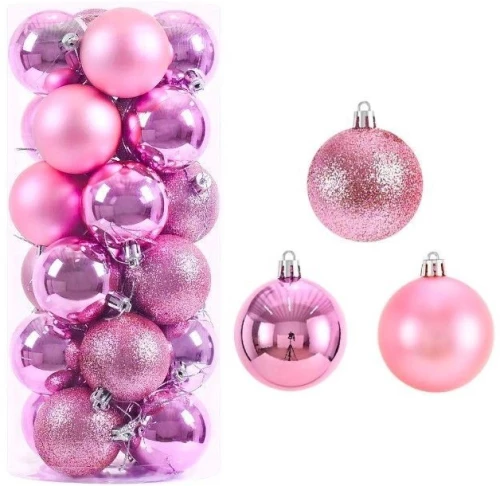Σετ Χριστουγεννιάτικες μπάλες - 8cm - 24pcs - 326109 - Pink
