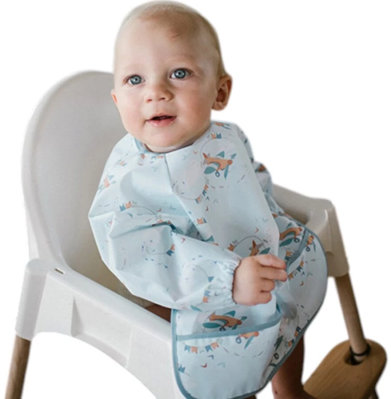 Plane, Light blue, Αδιάβροχη σαλιάρα με μακρύ μανίκι 6m+, BabyOno