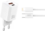 XO L149 ΦΟΡΤΙΣΤΗΣ PD30W 1 ΘΥΡΑ USB-A, 1 ΘΥΡΑ TYPE-C ΜΕ ΚΑΛΩΔΙΟ LIGHTNING, ΛΕΥΚΟΣ