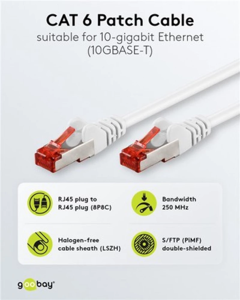 GOOBAY καλώδιο δικτύου 93511, CAT 6 S/FTP, copper, 250MHz, 7.5m, λευκό