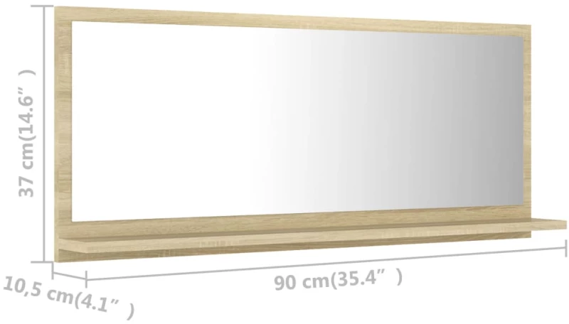 vidaXL Καθρέφτης Μπάνιου Sonoma Δρυς 90 x 10,5 x 37 εκ. Μοριοσανίδα