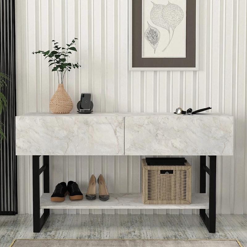 Κονσόλα Aron χρώμα λευκό εφέ μαρμάρου 138,8x41x75,7εκ.
