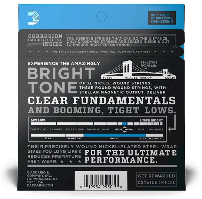 D'Addario EXL170-5 - Σετ χορδών 5χορδου ηλεκτρικού μπάσου 45-130