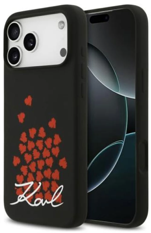 Θήκη Σιλικόνης Karl Lagerfeld Magsafe Apple iPhone 17 Pro Max Heart Sign Logo Μαύρο