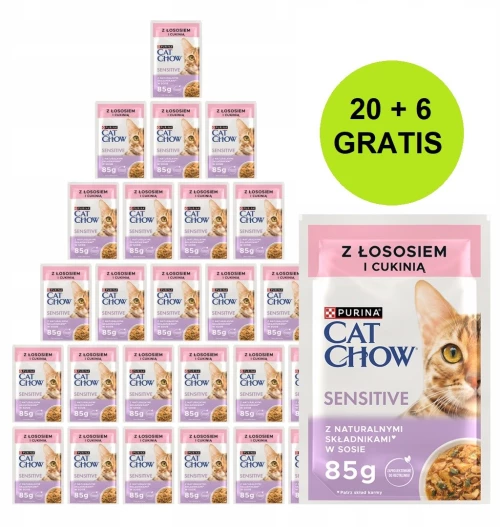 PURINA Cat Chow Sensitive with salmon and zucchini in sauce - wet cat food - 26x85g (20 + 6 GRATIS)