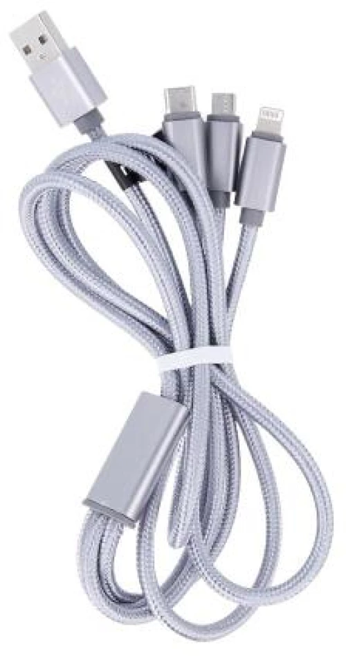 Καλώδιο Σύνδεσης USB 2.0 Maxlife Braided 3in1 USB A σε micro USB & USB C & Lightning 1m Γκρι
