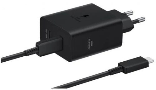 Φορτιστής Ταξιδίου Ταχείας Φόρτισης Samsung EP-T5020XBEGEU με Διπλή Έξοδο USB C 50W 3A & Καλώδιο USB C Μαύρο