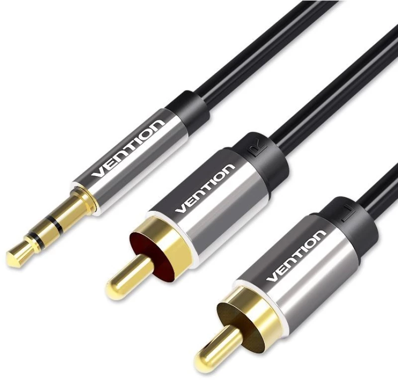 Vention 3.5mm Male to 2RCA Male Audio Cable 1M Black Metal Type