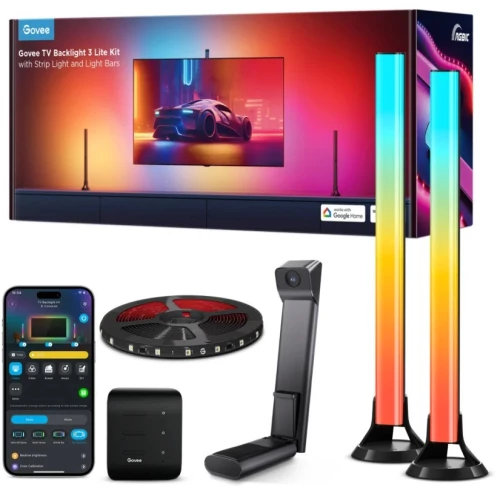 Govee TV Backlight 3 Lite Kit H605A (55-65 inch) - Wi-Fi TV Backlight with Fish-eye Correction and 2 Light Bars