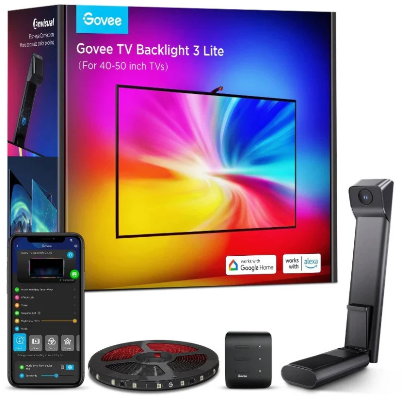 Govee TV Backlight 3 Lite H6097 (40-50 inch) - Wi-Fi TV Backlight with Fish-eye Correction
