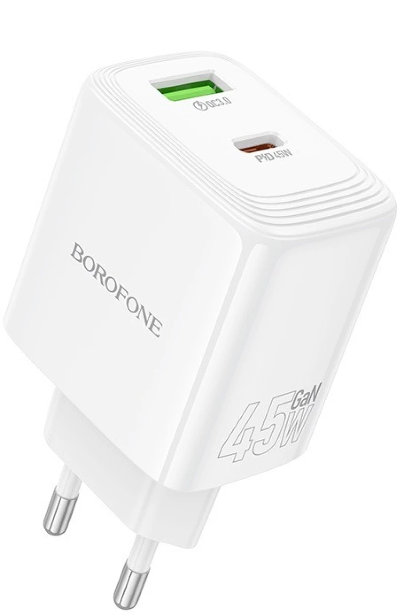 Borofone BN30 45W Φορτιστής με Θύρα USB-C και USB-A PD+QC 3.0 Λευκό