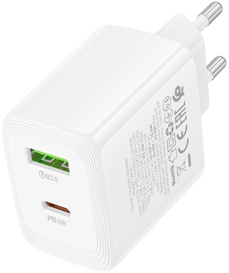 Borofone BN30 45W Φορτιστής με Θύρα USB-C και USB-A PD+QC 3.0 Λευκό