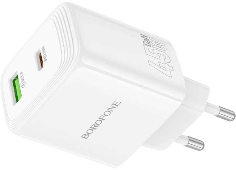 Borofone BN30 45W Φορτιστής με Θύρα USB-C και USB-A PD+QC 3.0 Λευκό