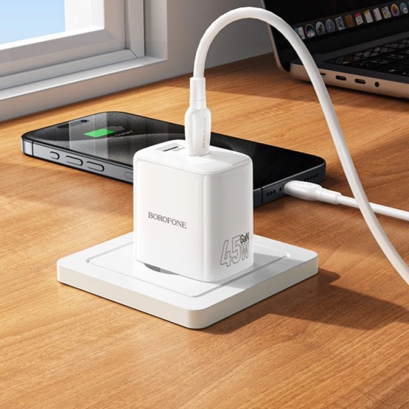 Borofone BN30 45W Φορτιστής με Θύρα USB-C και USB-A PD+QC 3.0 Λευκό