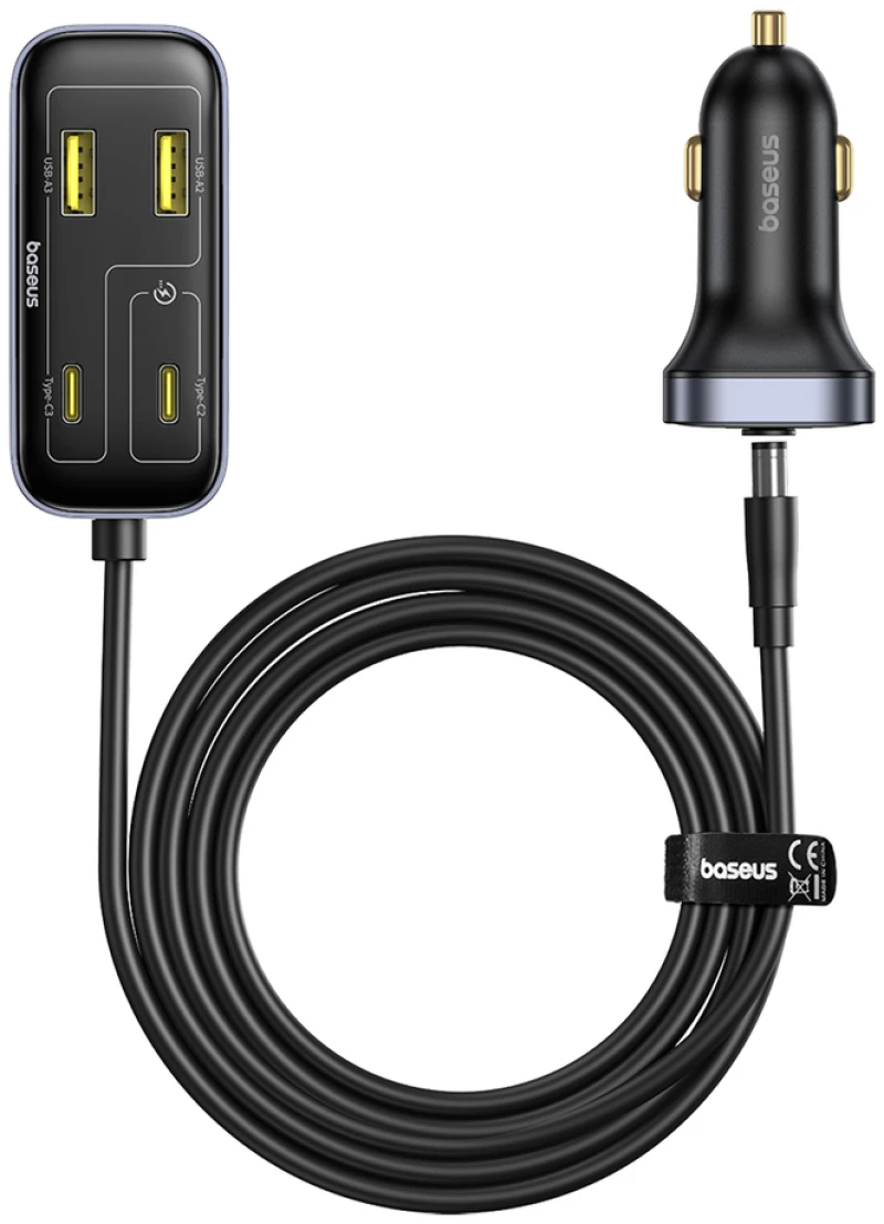 Baseus BackseatPal L1 110W Car Charger 3 x USB-A + 3 x USB-C with 1.5m Extension Cable - Black