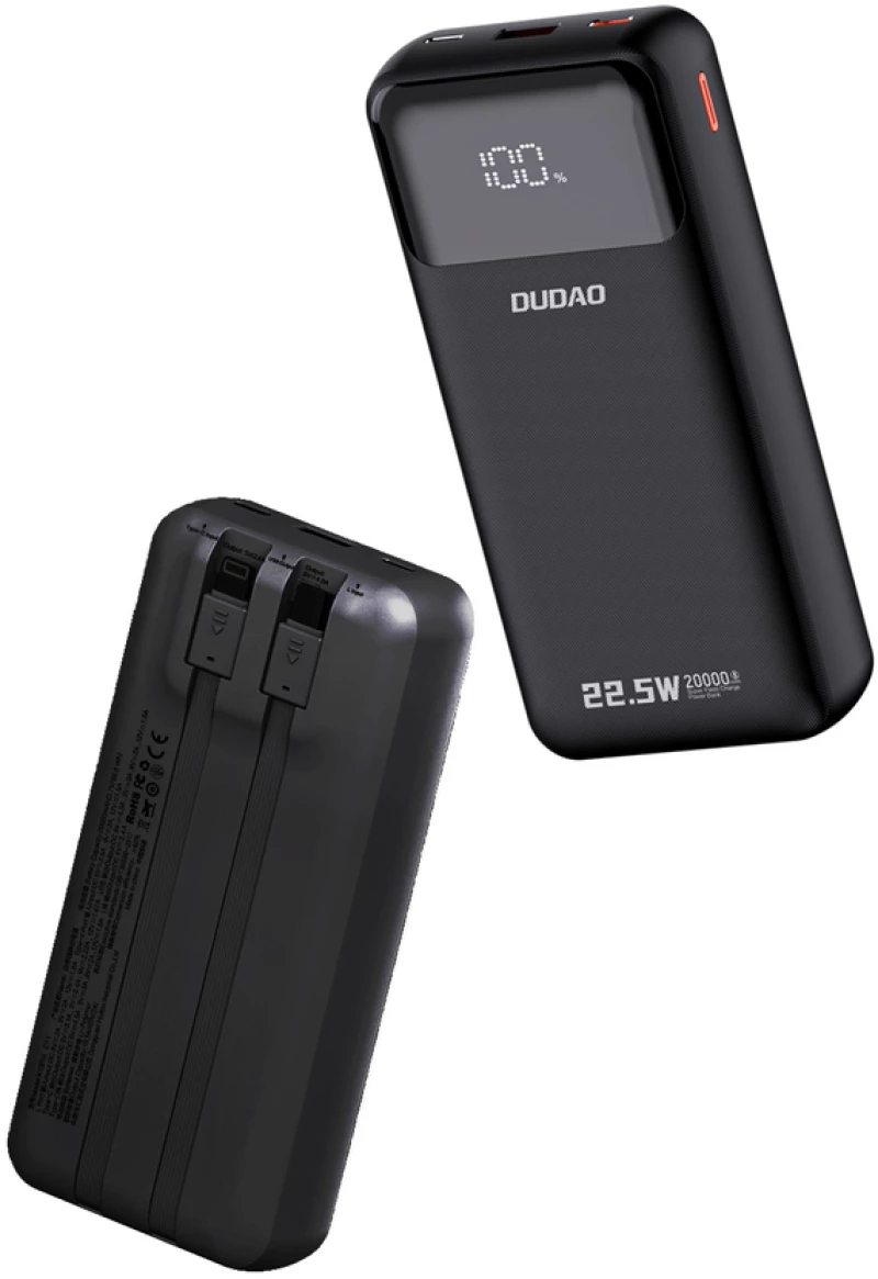 Dudao K15Pro Power Bank 20000mAh 22.5W PD USB-C / USB-A / Built-in Lightning and USB-C Cables - Black