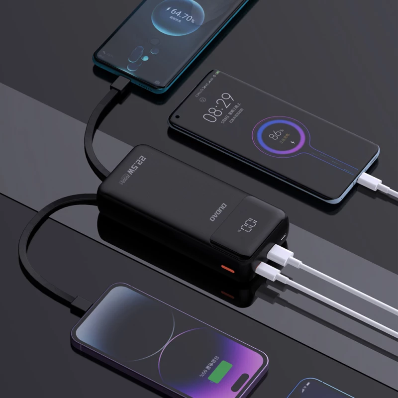 Dudao K15Pro Power Bank 20000mAh 22.5W PD USB-C / USB-A / Built-in Lightning and USB-C Cables - Black